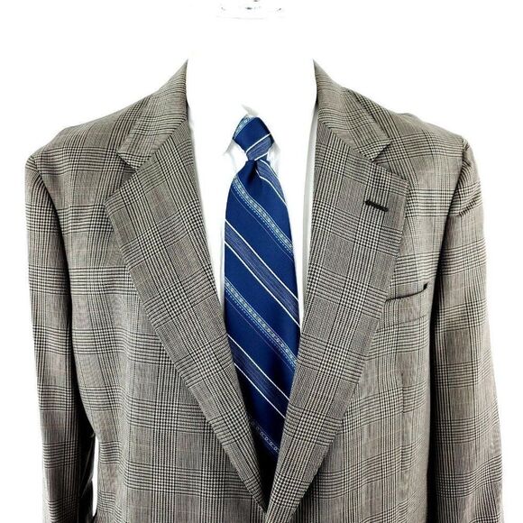 Jos A Bank Wool 2 Button Sport Coat 40R Beige Plaid Windowpane Unconstructed Sho - Picture 1 of 11